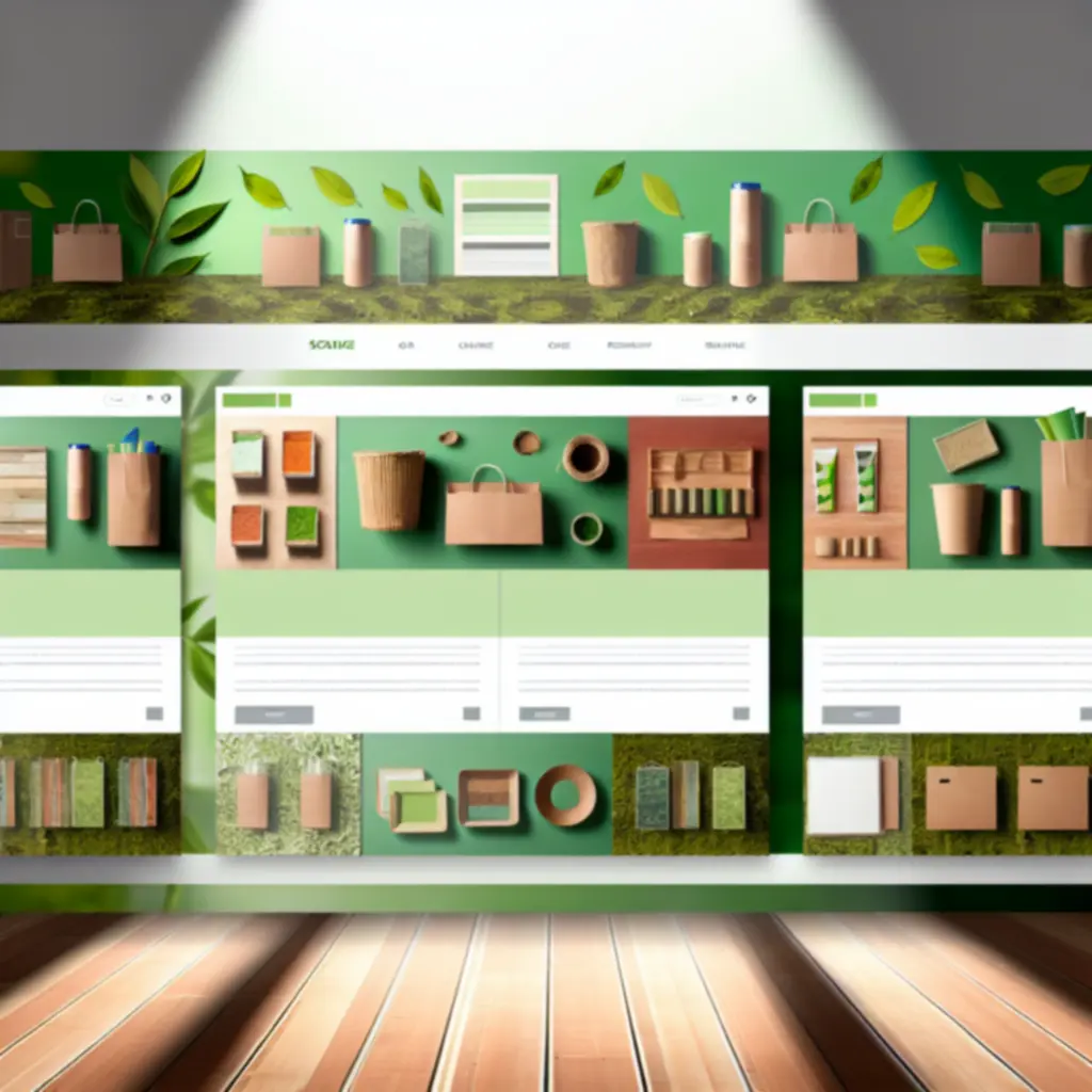 Estetyczne ujęcie ekologicznych produktów pogrupowanych w kategorie, utrzymane w zielonej, roślinnej aranżacji.