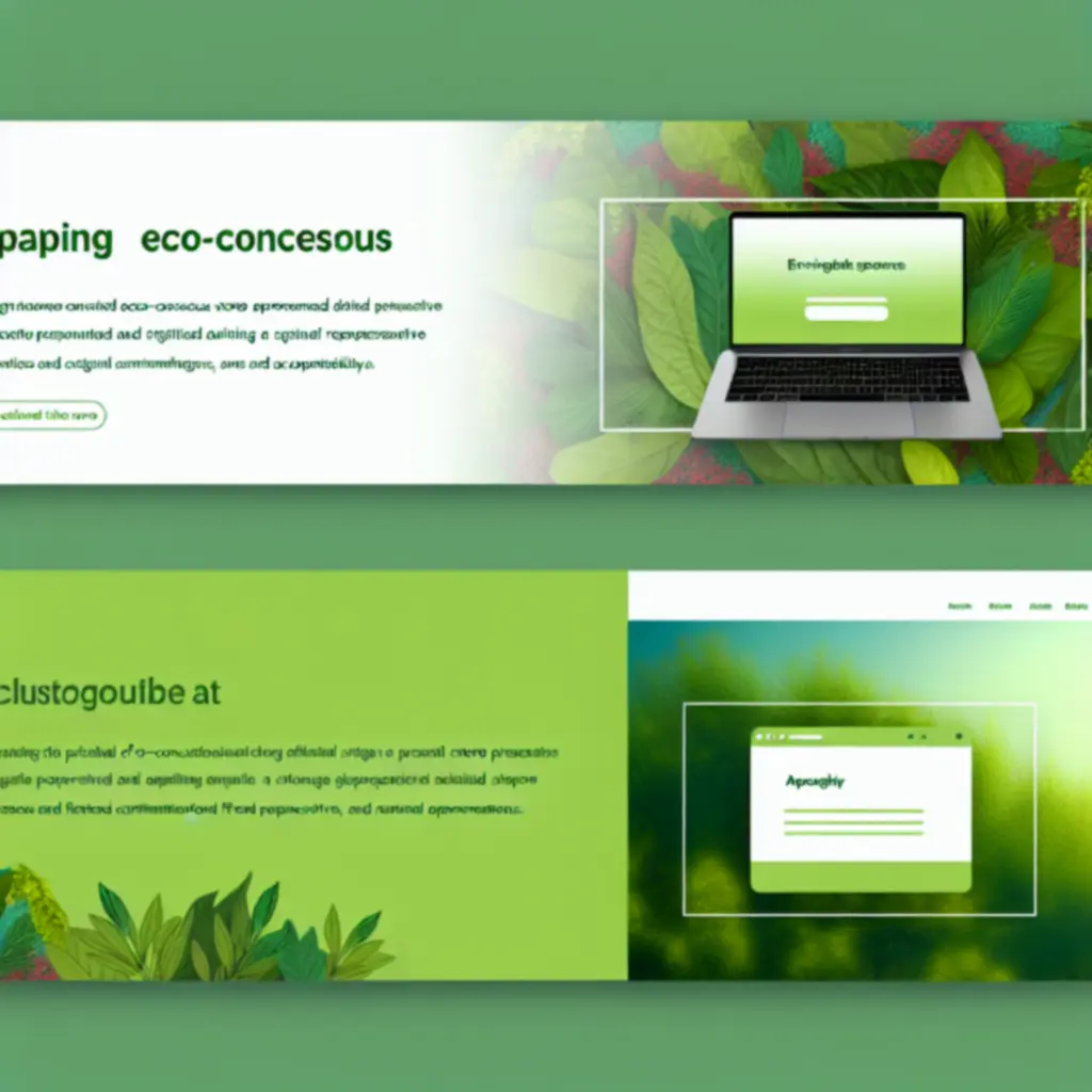 Zielony, naturą inspirowany kolaż symbolizujący zrównoważony rozwój i ekologiczne zakupy online